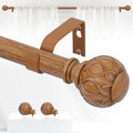 Wood Curtain Rods for Windows 66 to 120 Inch(5.5-10ft),1 Inch Adjustable Curtain Rod,Heavy Duty Curtain Rods,Wooden Netted Texture Drapery Rods,Single Window Curtain Rod 66-120",Brown Wood-Ruum Studio Home