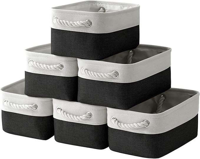 TheWarmHome Storage Bins for Shelves - 6 Pack 11.8x7.8x5.2 inch Collapsible Storage Cubes, Basket for Gifts Empty Closet Organizing Dog Toy Box (White & Black)-Ruum Studio Home
