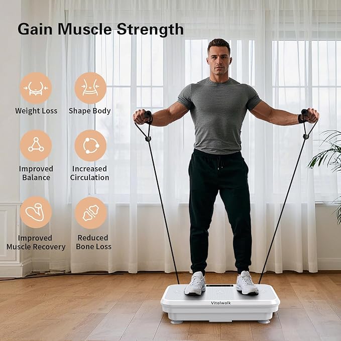 3D Vibration Plate Exercise Machine for Lymphatic Drainage, Whole Body Vibration Plate for Weight Loss, 330lbs Capacity Vibrating Platform Board Home Gym Quiet, 5 Yoga Belts & 2 Resistance Bands-Ruum Studio Home
