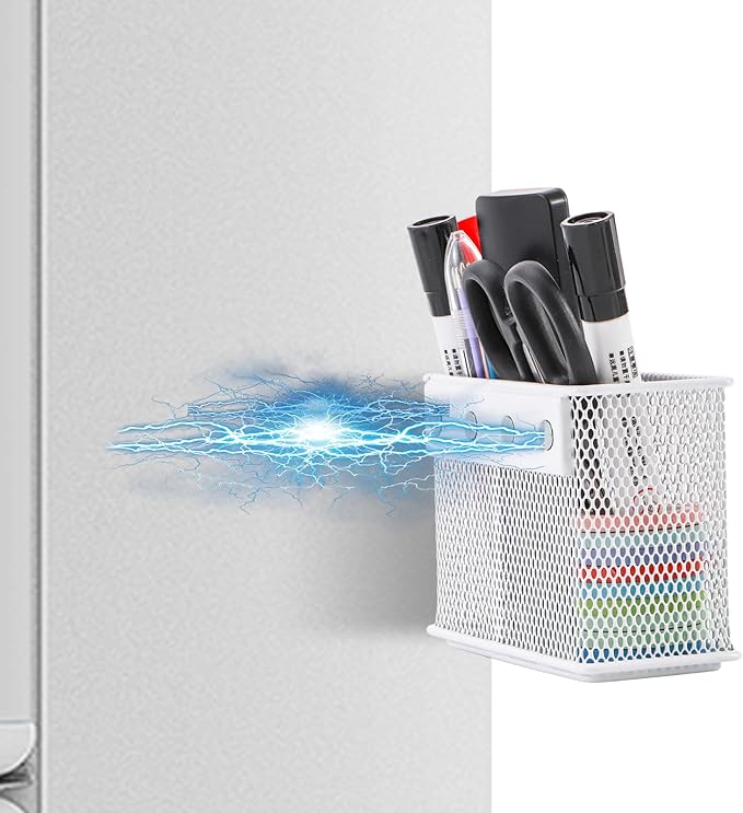 4.5'' × 2.2'' × 3.5'' Magnetic Basket for Whiteboard White Magnetic Basket for Fridge Magnetic Organizer Holder with 4 Strong Magnets Magnetic Holder for Refrigerator Locker-Ruum Studio Home