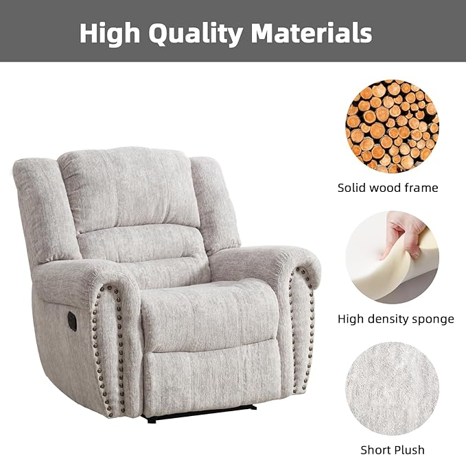 CANMOV Manual Recliner Chair Set of 2, Classic and Traditional Manual Recliner Chair with Comfortable Arms and Back Single Sofa for Living Room, White Grey-Ruum Studio Home