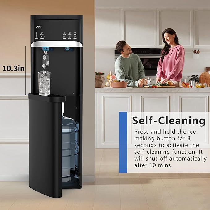 IKT Self-Cleaning Bottom Load Hot and Cold Water Cooler Dispenser with Ice Maker for 5 Gallon Bottle 22lbs Daily Capacity Perfect for Home Black-Ruum Studio Home