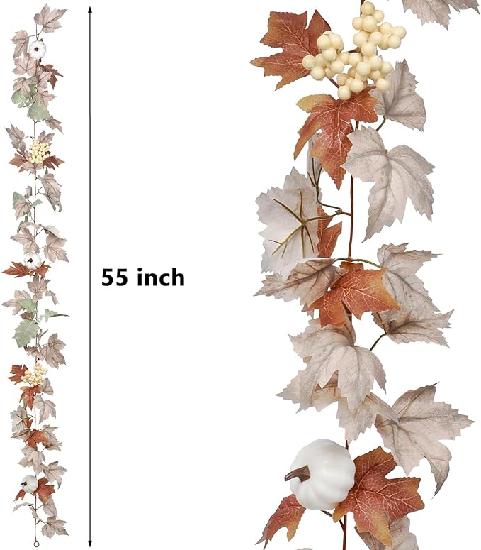 DearHouse Fall Maple Leaf Garland, 5.9Ft Hanging Vine Artificial Autumn Foliage for Thanksgiving, Home, Wedding, Fireplace, Party, Christmas Decor (White)-Ruum Studio Home