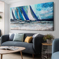 Arjun Blue Abstract Wall Art Canvas Teal Ocean Sailboat Picture Modern Turquoise Coastal Nautical Painting, Extra Large 58"x29" Framed Textured Artwork for Living Room Bedroom Home Office Wall Decor-Ruum Studio Home