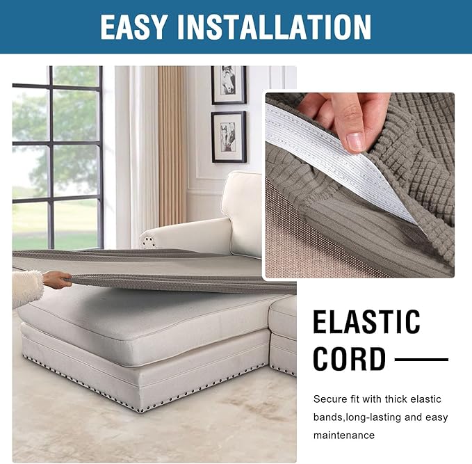 H.VERSAILTEX Super Stretch Individual Chaise Cover Sectional Couch Covers for L Shaped Sofa Both Left/Right Featuring Thick Jacquard Textured Twill Fabric (1 Piece Chaise Cover Large, Taupe)-Ruum Studio Home