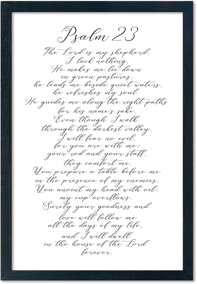 LuZhiQiang Psalm 23 Wall Art Bible Verse 16"×11" Christian Inspirational Scripture Sign Wood Framed Wall Hanging Decor (Black)-Ruum Studio Home