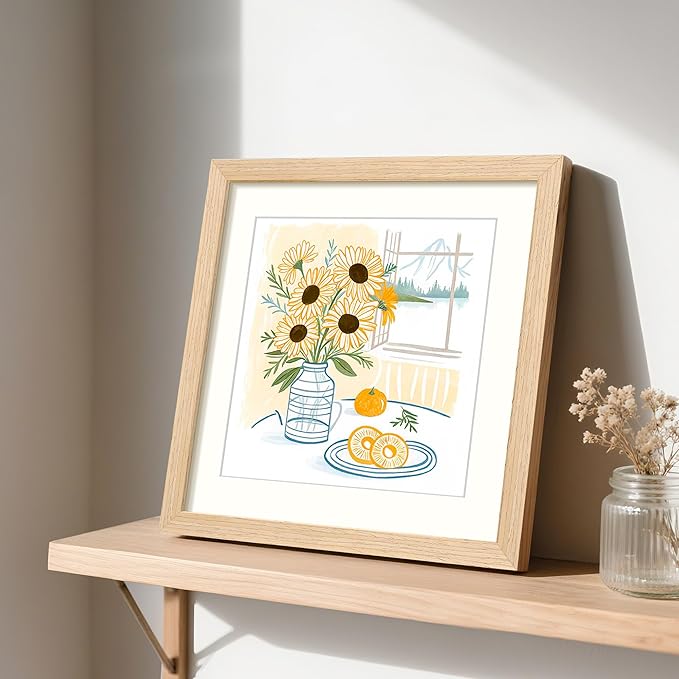 upsimples 10x10 Frame, Natural Solid Wooden Picture Frames, Display 8x8 with Mat or 10 x 10 Without Mat, Wall or Tabletop, 1 Pack, Natural-Ruum Studio Home