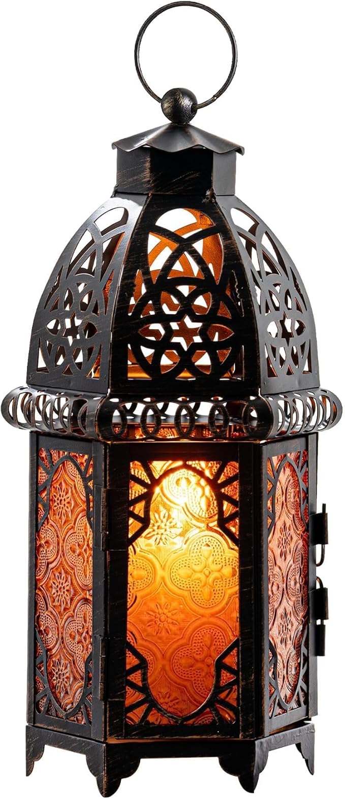 NEEDOMO 12.8'' Moroccan Lanterns Decorative Indoor & Outdoor, Vintage Christmas Candle Holder, Metal Lanterns Decorative, Table, Patio, Porch, Shelf, Christmas Spring Halloween Home Decor (Amber)-Ruum Studio Home