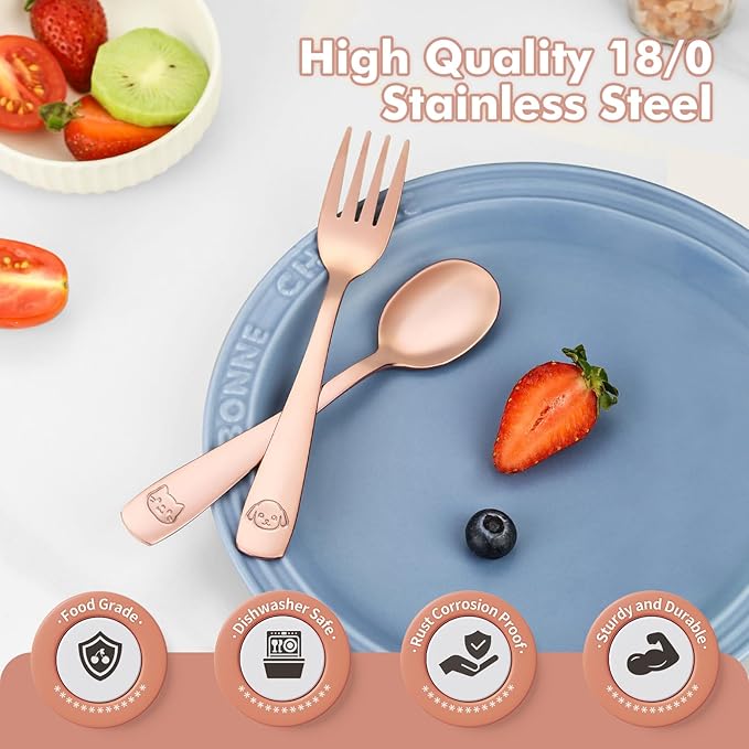 DRKIO Stainless Steel Toddler Utensils Set - 6 Pieces Kids Silverware Set Children Safe Food Grade Small Forks and Spoons Dishwasher Safe Mirror Polished-Ruum Studio Home