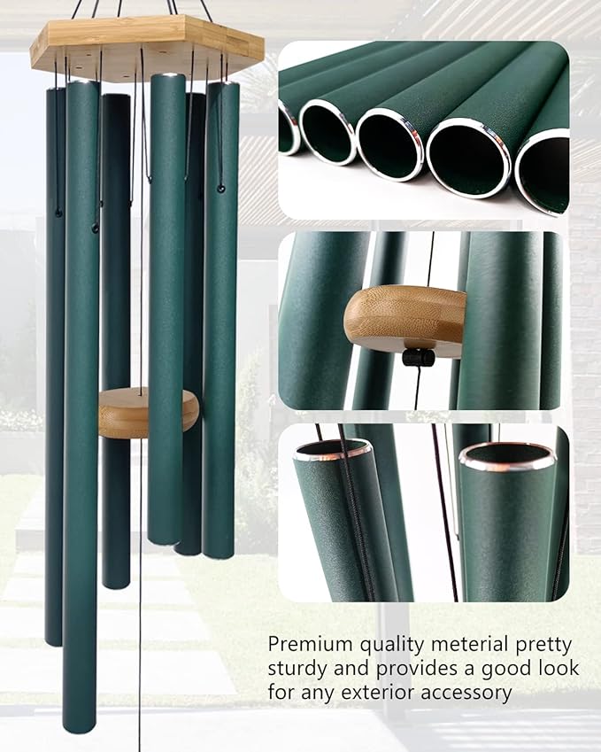 Wind Chimes Outdoor Deep Tone, Wind Chimes for Outside, Memorial Wind Chimes with Hook as Gifts for Mother's Day/Housewarming/Christmas, Patio, Garden, Yard, Home Décor. Green-Ruum Studio Home