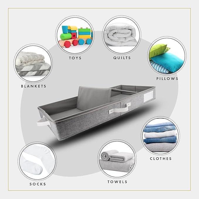 HOMELUX THEORY 2pc Low Profile Under Bed Storage Containers, Thin Under Couch Storage Organizer with Bins & Lids, Underbed Storage Box Ideal for Seasonal Clothes, Blankets, Fabric & Shoes (LightGray)-Ruum Studio Home