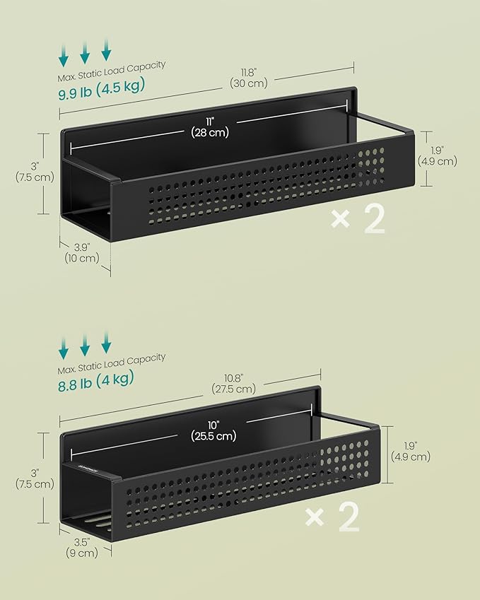 SONGMICS Magnetic Spice Rack for Refrigerator, Set of 4, 2 Large and 2 Small Kichen Magnetic Shelves for Microwave, Washing Machine, Spice Organizers, No Drilling Needed, Ink Black UKCS061B01-Ruum Studio Home