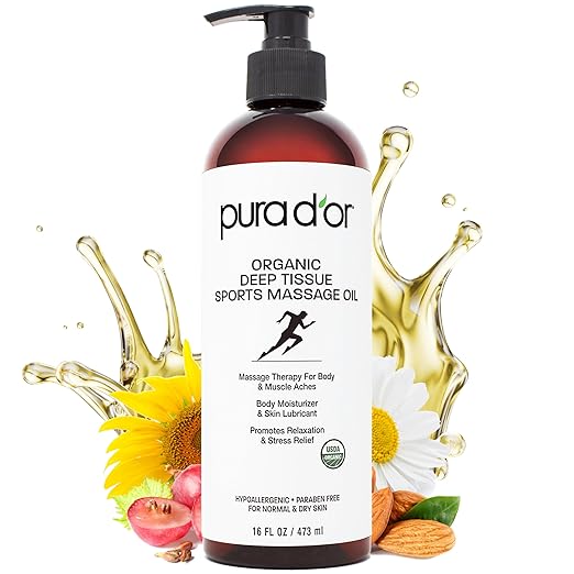 PURA D'OR 16 Oz Organic Deep Tissue Sports Massage - Jojoba, Sunflower, Almond, Grapefruit & Eucalyptus Oils - Alleviate Muscle Soreness-Ruum Studio Home