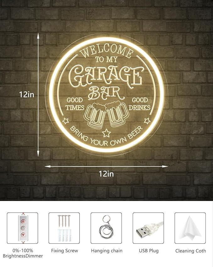 Garage Bar LED Neon Sign for Wall Art Decor, Dimmable Garage Light Up Sign for Man Dad Gifts, Neon Lights Bar Signs for Home Bar Pub Man Cave Bistro Birthday Camping Party-Ruum Studio Home