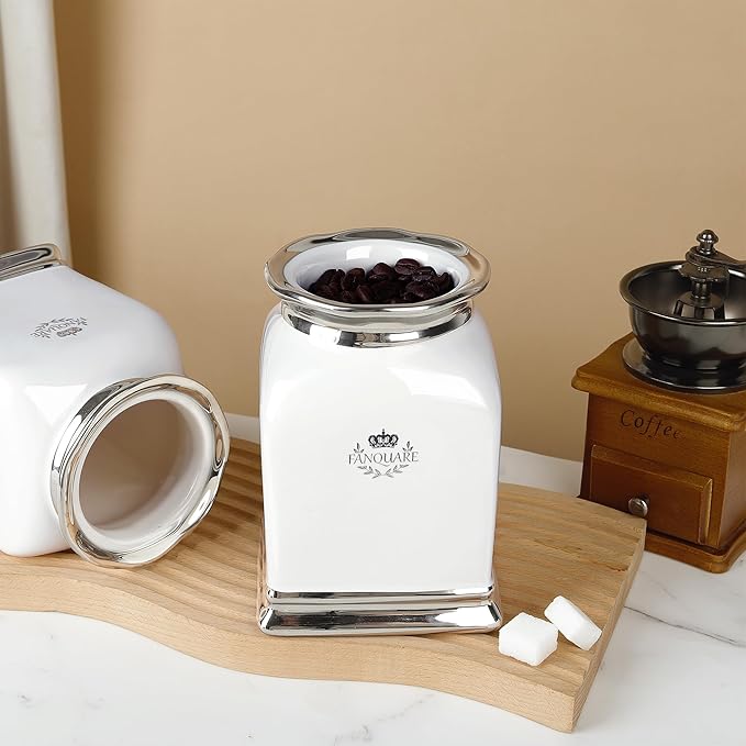 fanquare 30 OZ Cookie Jar, White Kitchen Canisters Set of 3, Farmhouse Porcelain Decorative Jars for Countertop, Ceramic Storage Jar for Coffee, Sugar, Tea Bag-Ruum Studio Home