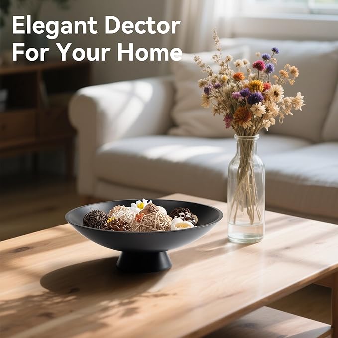 Decorative fruit bowl for Home Decor Large Modern Handicraft Key Bowl for Entryway Table Stylish Centerpiece Purse Bowl Pedestal bowl for Kitchen Counter Coffee Table(Artificial Stone Black)-Ruum Studio Home