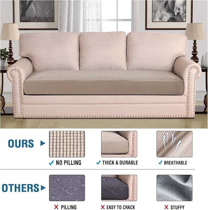 H.VERSAILTEX Super Stretch Individual Seat Cushion Covers Sofa Covers Couch Cushion Covers Slipcover Sets Thick Jacquard Textured Twill Fabric (1 Piece Sofa Cushion Cover, Sand)-Ruum Studio Home