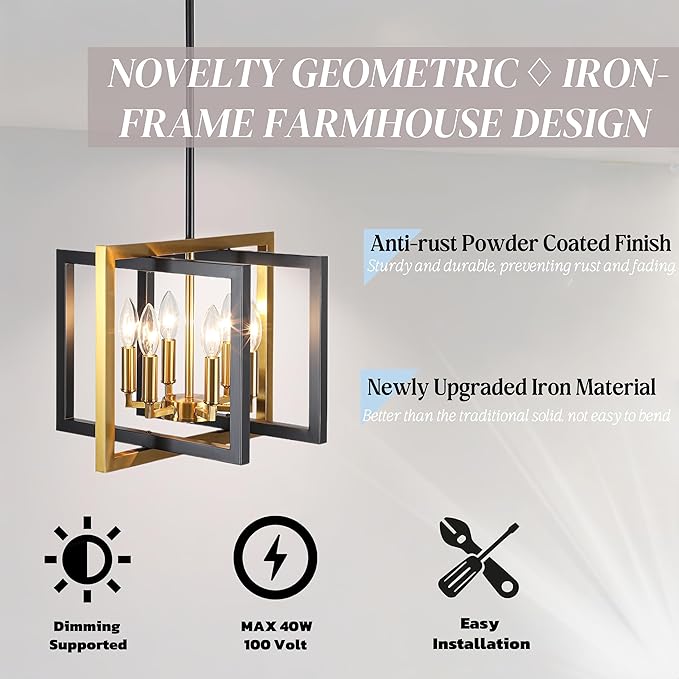 ANKYLHUA Black Gold Chandelier,6-Lights Ceiling Light Fixture E12,Adjustable Hight Pendant Lights Kitchen Island,Chandeliers for Dining Room,Bedroom,Entryway,Foyer-Ruum Studio Home