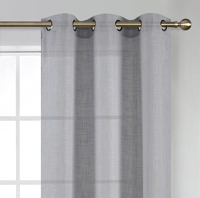 MIUCO Semi Sheer Curtains Poly Linen Textured Solid Grommet Curtains 63 Inches Long for Living Room 2 Panels (2 x 37 Wide x 63" Long) Silver-Ruum Studio Home