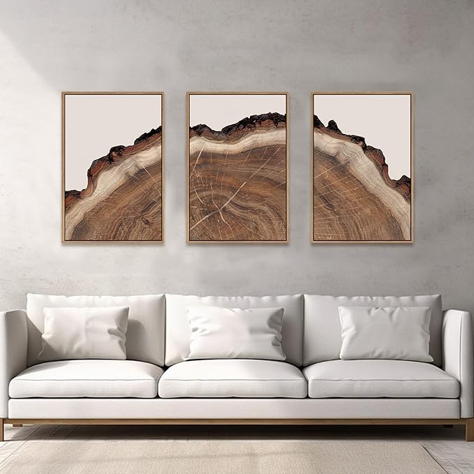 HPINUB Tree Rings Wood Wall Art Framed Set, Modern Beige Wood Stump Wall Decor, Abstract Tree Spiral Wall Painting,Nature-Inspired Art Print for Living Room, Bedroom, Dining Room, Office-16 x24 x3-Ruum Studio Home