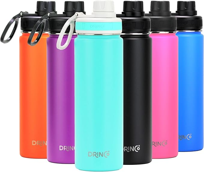 DRINCO Stainless Steel Water Bottle Spout Lid Vacuum Insulated Double Wall Water Bottle Wide Mouth (40oz 32oz 22oz 18oz 14oz) Leak Proof Keep Cold Sport Camping Hiking (22 oz, 22oz Teal)-Ruum Studio Home