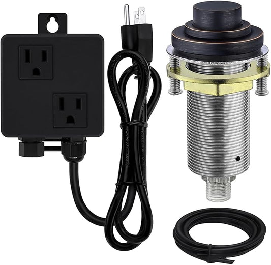 SinkTop Air Switch Kit (Long Full Brass Button) for Disposal, Dual Outlet, (Oil Rubbed Bronze)-Ruum Studio Home