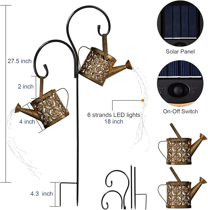 Merear Solar Watering Can Lights Outdoor with 8 Multi-Color Changing Modes, IP65 Waterproof Landscape Light Garden Decor, One Pole Two Lights Outside Decorations for Lawn, Backyard, Patio, Chrismas-Ruum Studio Home