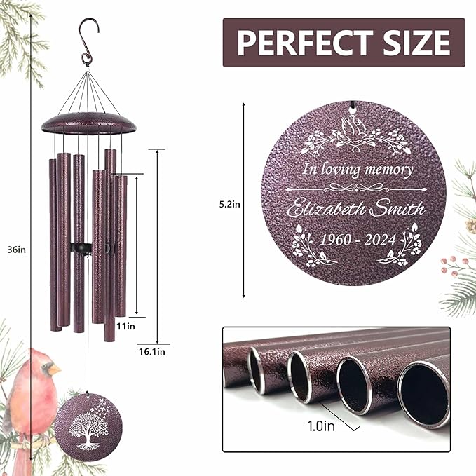 ASTARIN Memorial Wind Chimes Personalized, Bereavement Condolence Gifts for Loss of Mother Husband Wife, Customized Wind Chimes for Outside Deep Tone(Produced in USA)-Ruum Studio Home