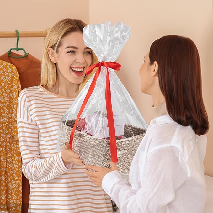 3 Pack Small Storage Baskets for Organizing, Cute Woven Decorative Gift Baskets for Shelves, Mini Closet Organizer Bins with Handles, 11.81''Lx7.87''Wx4.72''H-Brown-Ruum Studio Home