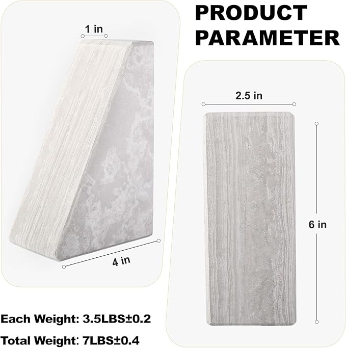 Marble Bookends for Heavy Books, Decorative Book Ends for Shelves, Durable and Heavy-Duty Bookends for Hardback Book & CDS, Off-White Unique Books Stopper & Holder, Set of 2-Ruum Studio Home