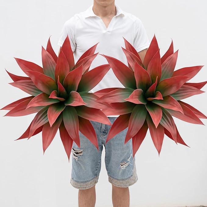 Artificial Agave Plants,Large UV Resistant Fake Agave Planters for Indoor and Outdoor Decorating Artificial Plants for Outdoors Fake Plants 2Pack, 28" Red-Ruum Studio Home