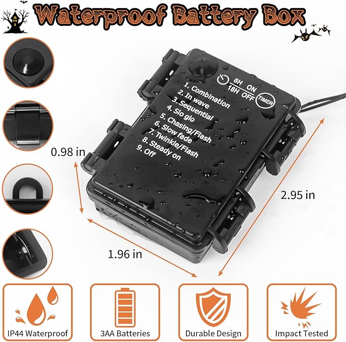 Halloween Horror Atmosphere Lights, Orange&Purple LED String Lights with 9.9FT Creepy Black Gauze, Battery Powered with Timer & 8 Flashing Modes (2 Pack Red)-Ruum Studio Home