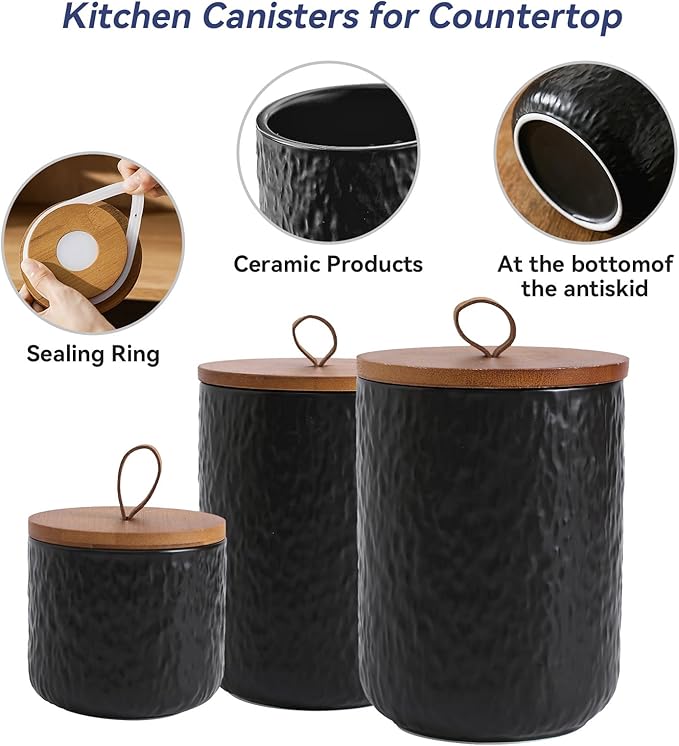 Kitchen Canisters for Countertop, Ceramic Coffee Canisters with Airtight Lids Food Storage Jars Sugar Container for Kitchen Counter Tea, Coffee Beans, Spice (#001Black-27oz/800ml)-Ruum Studio Home