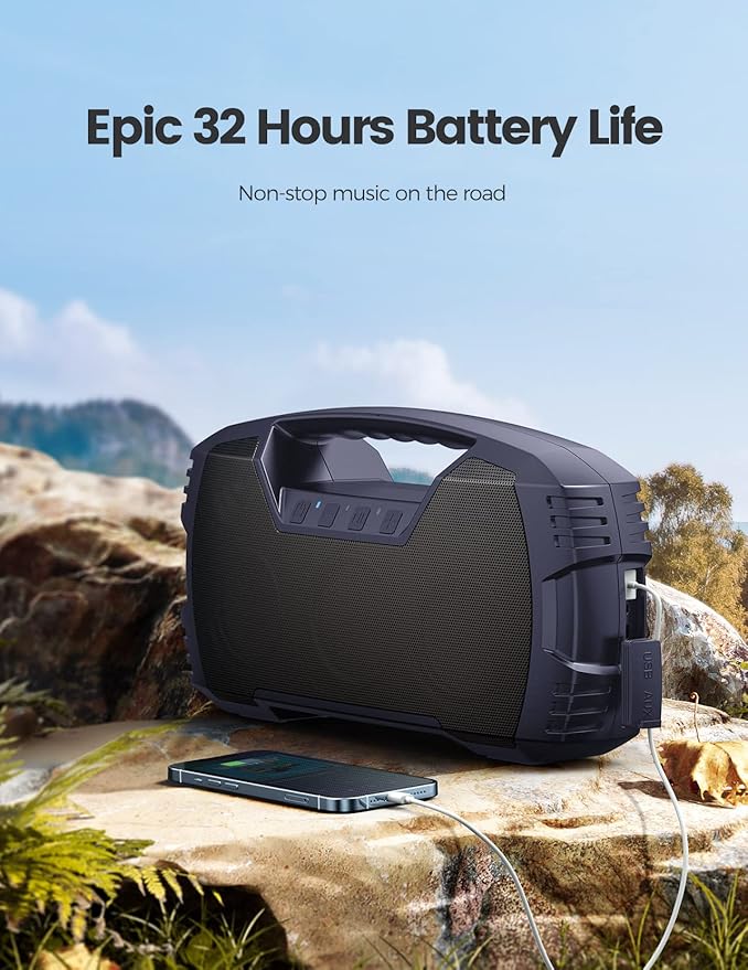 Houl Zallee IPX7 Waterproof Bluetooth Speaker, 40W Portable Wireless Speakers, 32H Playtime, Stereo Loud Sound, Deep Bass, Bluetooth 5.0, Built-in Mic, for Party/Camping/Pool/Gifts, Beach-Navy Blue-Ruum Studio Home
