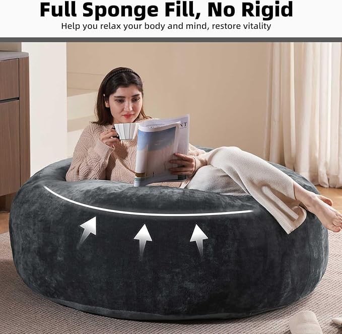 4FT Large Bean Bag Chairs,Big Adult Size Memory Foam Beanbags with Filler Included,Machine Washable Corduroy Cover,Soft Plush Gaming Bing Bag Puff Chair for Dorm, Living Room & Bedroom (Dark Gray)-Ruum Studio Home