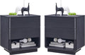 Nightstand Set of 2 with Charging Station, 22" Large Modern Bedside Table with 2 Drawers Storage,Push-to-Open End Table for Bedroom,Living Room,Black-Ruum Studio Home