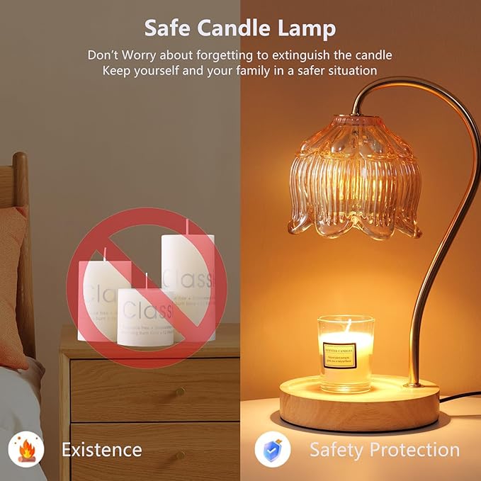 GEEZO Fragrance Candle Warmer Lamp with 2 Bulbs Electric Candle Warmer with Timer & Dimmer for Home Decor Wax Melt for Small Large Size Jar Candles Retro Wooden Base-Ruum Studio Home