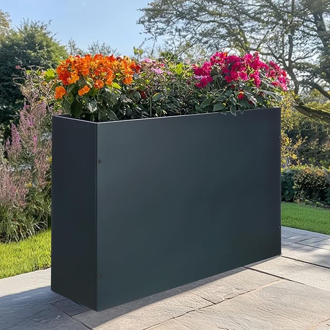 SUNNYPARK Large Metal Planter Box 32”x 12”x 24”, Rectangular Modern Grey Metal Planter Box Heavy Duty with Drainage Holes for Outdoor Garden Patio-Ruum Studio Home