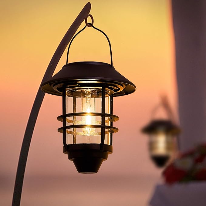 Solar Lantern Outdoor Lights, Hanging Waterproof Lantern Lights with Wall Mount Kit for Garden Porch Fence 2 Pack-Ruum Studio Home