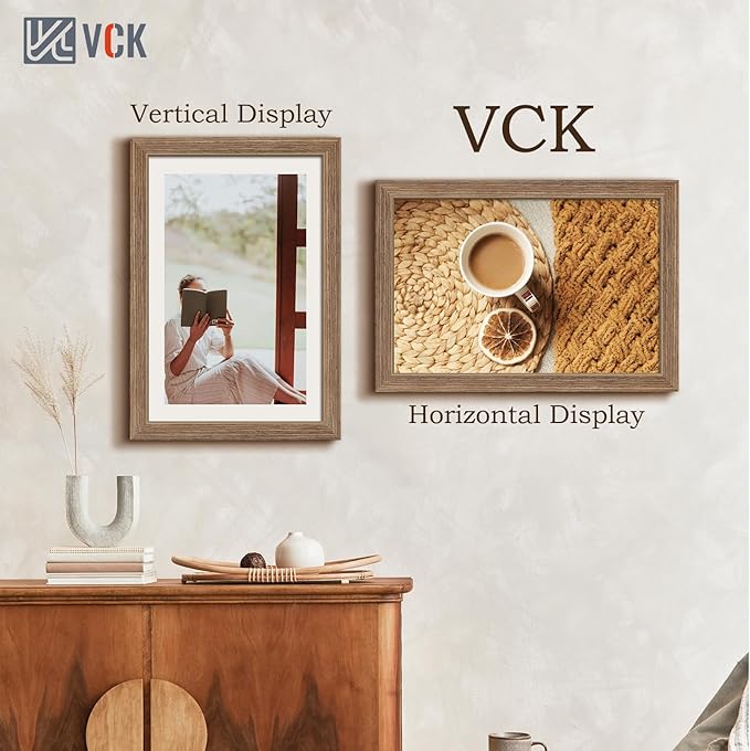 VCK 12x18 Frame 3 Pack - Brown Walnut, Natural Textured Solid Wood Poster Picture Frame, Wall Gallery Frame-Ruum Studio Home
