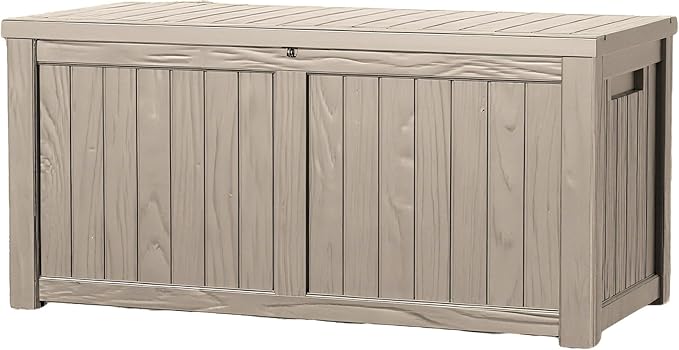 120 Outdoor Storage Box, Waterproof Resin Deck Box for Indoor & Outdoor Use, Lockable Storage Bench with Piston Hinge, Storage Bin for Patio Cushions, Garden Tools, Package Delivery, Grey-Ruum Studio Home