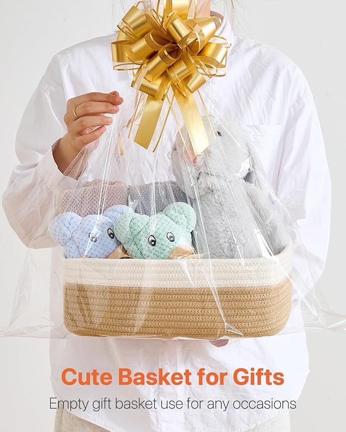 KALLAX Small Woven Basket, 12 x 8 x 4.5 Inches, Storage Basket for Organizing, Cute Small Rope Shelf Closet Cube Storage Bins Baskets for Shelves, Dog Toy Gift Baskets Empty, 3 Pack White & Brown-Ruum Studio Home