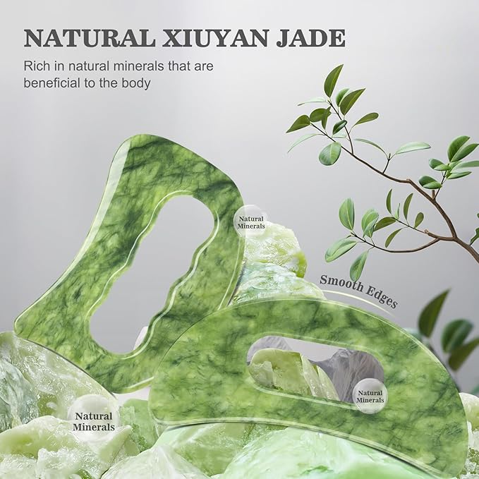 Jade Stone Large gua sha Massage Tool, Gua Sha Body Tool with Hand Grip, Muscle Scraper Tools Set,Scraping Massage Tools for Physical Therapy,Derma Edge & GuaSha Massage Scraper Tool-Ruum Studio Home