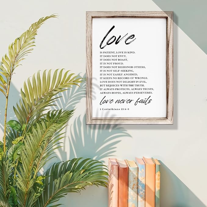 Love Wood Signs, Christian Wooden Wall Sign, Master Bedroom Signs, Inspirational Christian Gift, Home Decor, Framed Wall Plaque Sign 15 * 11.5 inches, Love is the Patient-Ruum Studio Home