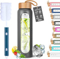 Aqulea Glass Water Bottles with Silicone Sleeve - BPA Free Reusable Wide Mouth Glass Motivational Water Bottles with Fruit Infuser – Leak Proof Borosilicate Water Bottle with Time Marker-Ruum Studio Home