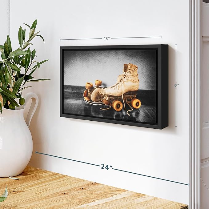 ElephantStock Vintage Skates Pop Wall Art - Horizontal Framed Canvas - 1-Piece Living Room Wall Decor - Sport Photography Canvas Print - Beige and Black Decor for Wall - 13" X 9"-Ruum Studio Home