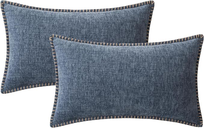 MIULEE Pack of 2 Couch Throw Pillow Covers 12x20 Inch Dark Grey Blue Farmhouse Decorative Pillow Covers with Stitched Edge Soft Chenille Solid Dyed Spring Pillow Covers for Sofa Bed Living Room-Ruum Studio Home