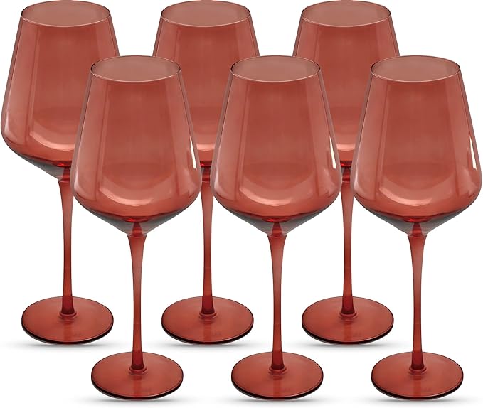 Saludi Original Dark Rose Wine Glasses, 16.5oz (Set of 6) Stemmed Single Color Red Barbie Glass - Great for All Wine Types and Occasions or Gifts - Luxury, Durable, Hand-Blown-Ruum Studio Home