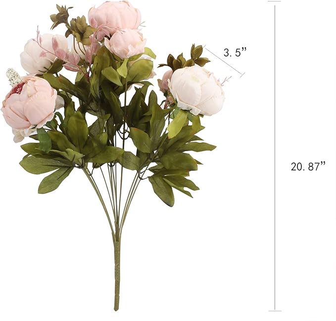 Duovlo Fake Flowers Vintage Artificial Peony Silk Flowers Wedding Home Decoration,Pack of 1 (Light Pink)-Ruum Studio Home
