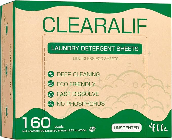 CLEARALIF Laundry Detergent Sheets up to 160 Loads (80sheets), Unscented, Laundry Detergent Strips Eco Friendly & Hypoallergenic-Ruum Studio Home